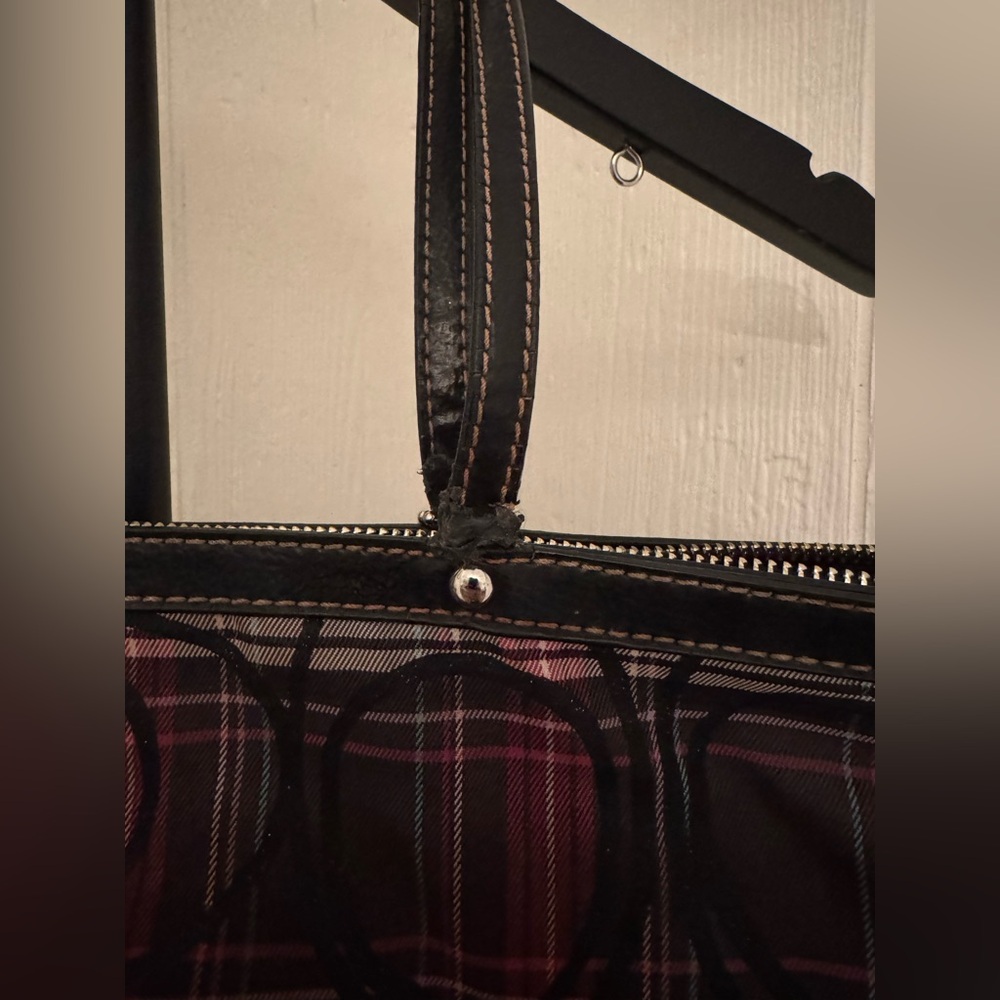 COACH Plaid Tote with Black Medallion - Black, Pink, Gray - Picture 8 of 12